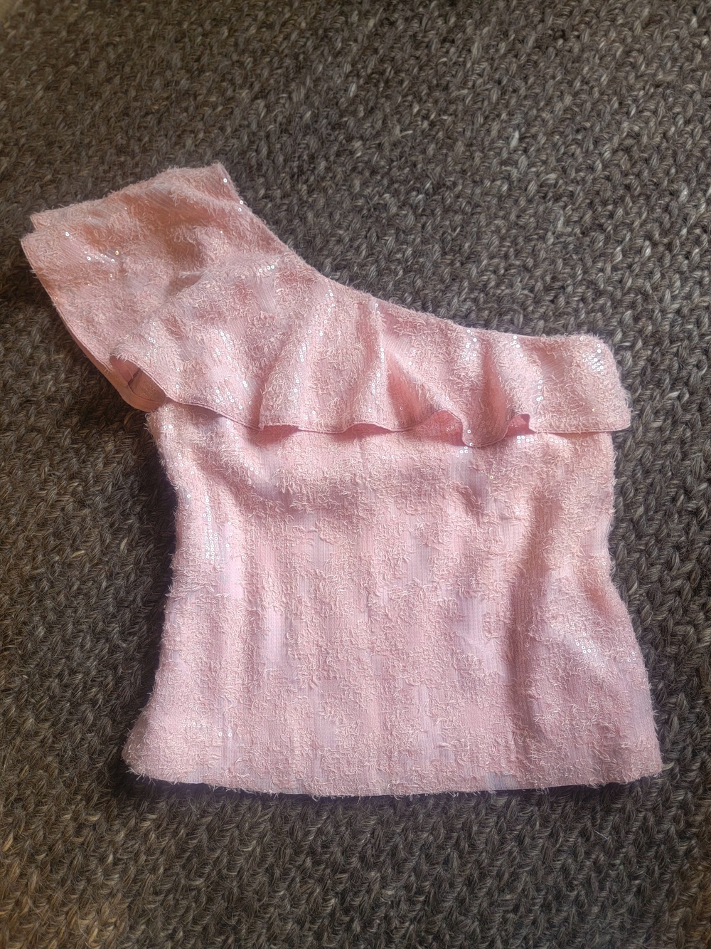 Dorothe Schumacher One-Shoulder Pink Sequined Ruffle Top